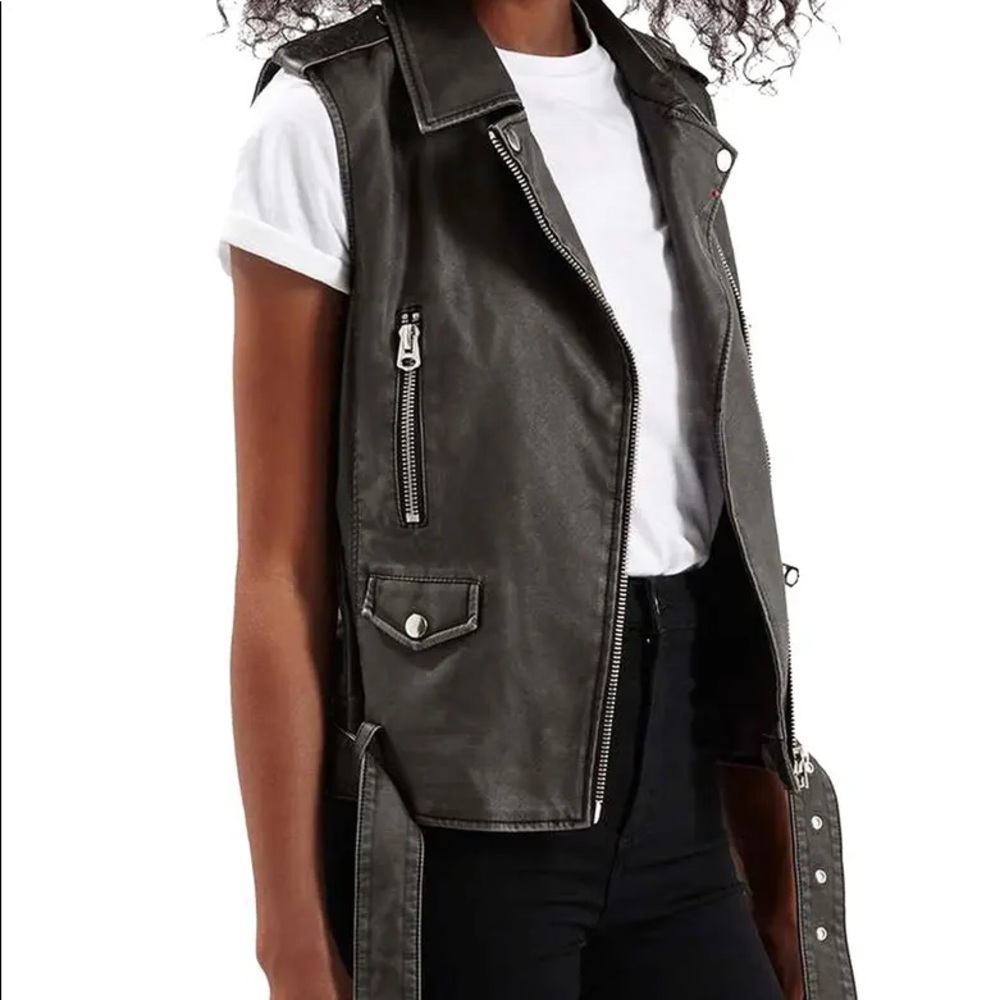 Topshop Faux Leather Biker Vest